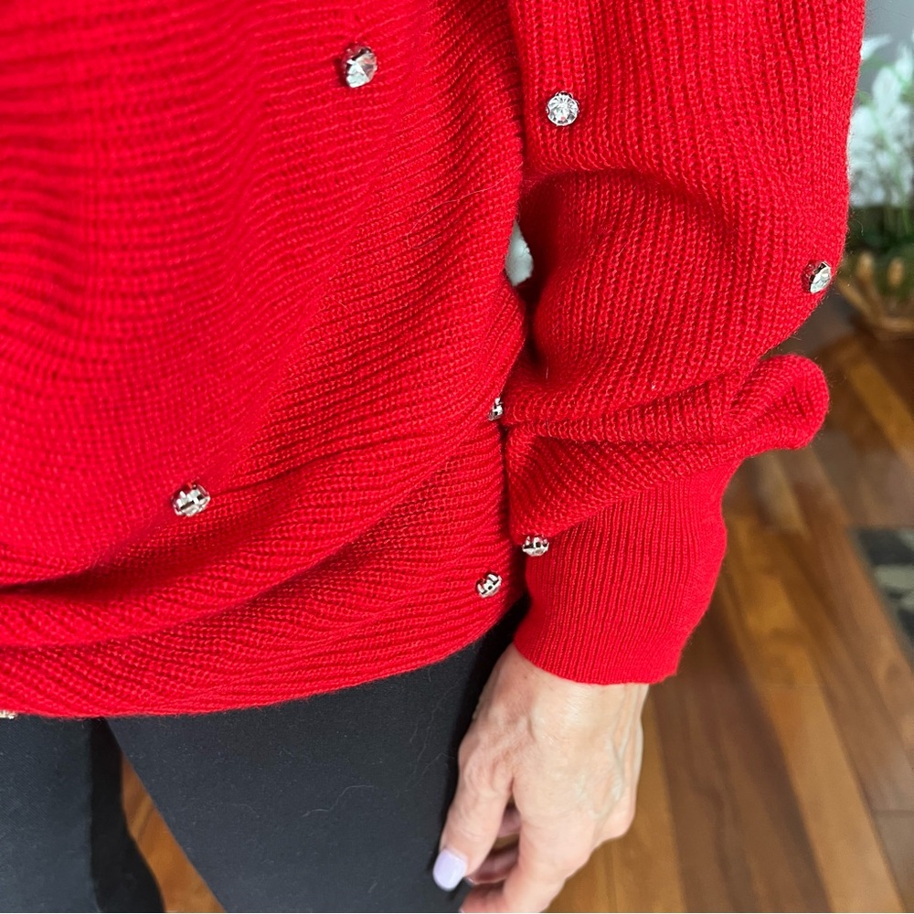 BNWT INC Red Sweater with Rhinestones- Size M - Picture 5 of 11
